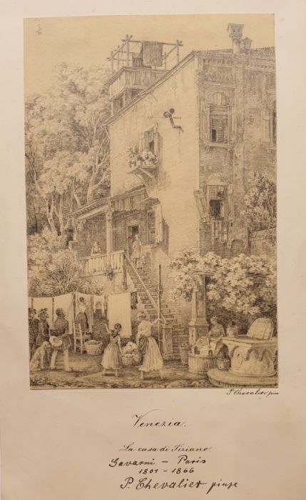 Pietro Chevalier, La casa di Tiziano a Venezia, disegno a matita, post 1856