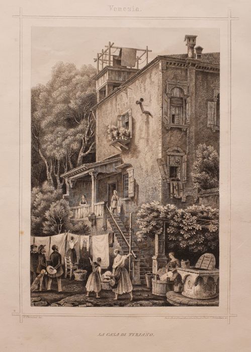 C. Steinieken da Pietro Chevalier, La casa di Tiziano a Venezia, litografia su acciaio, 1856