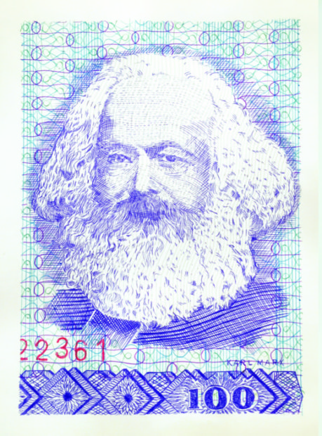 Ryts Monet, Das Kapital (Il capitale), Marx, 2018, Penne a sfera colorate su carta, 21x30cm. Baratto