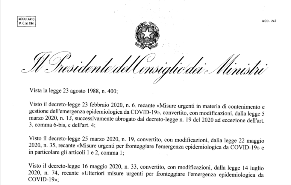 Nuovo Dpcm 24 ottobre 2020: ecco il testo ufficiale