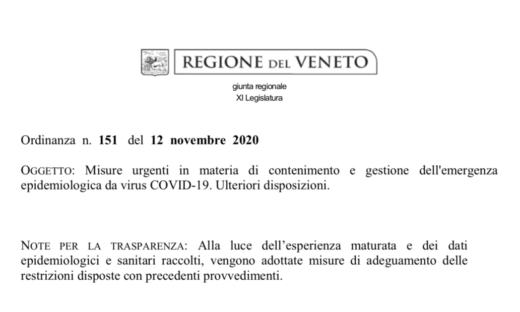 Veneto: ecco il testo della nuova ordinanza di Zaia