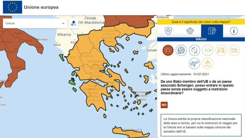 mappa europea viaggi coronavirus Grecia