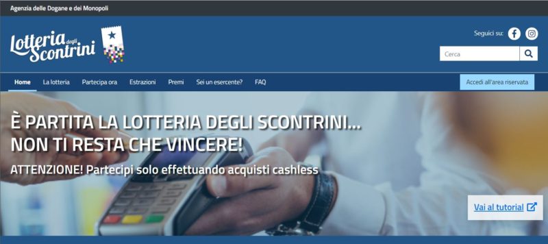 Home page sito Lotteria scontrini