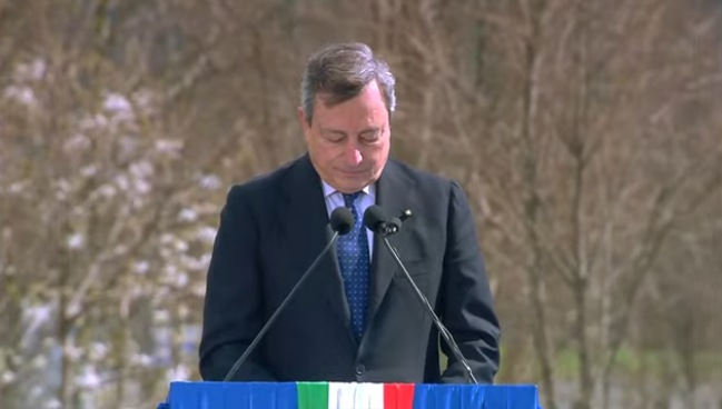 Il premier Mario Draghi a Bergamo 18 marzo 2021