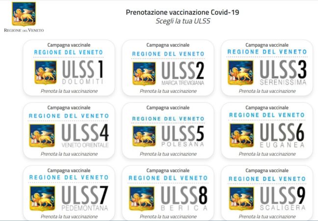 Home page piattaforma prenotazione vaccini Regione del Veneto