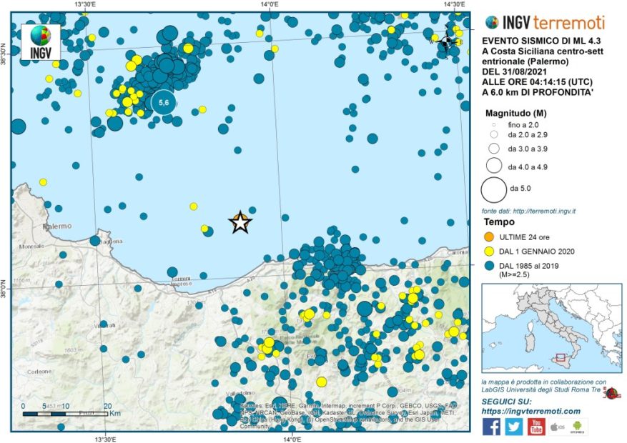 Terremoto nel palermitano all'alba. L'epicentro al largo di Cefalù