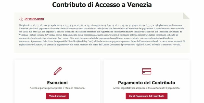 contributo d'accesso venezia