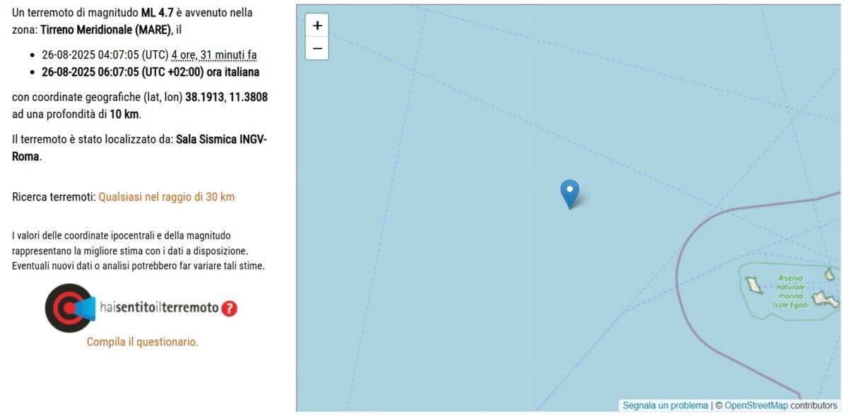 terremoto oggi
