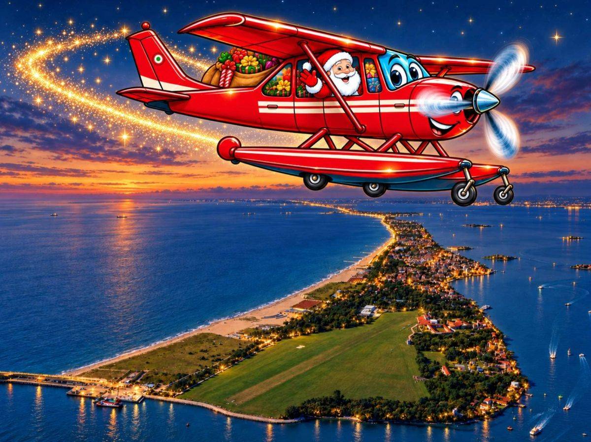 Babbo Natale arriva a Venezia in idrovolante